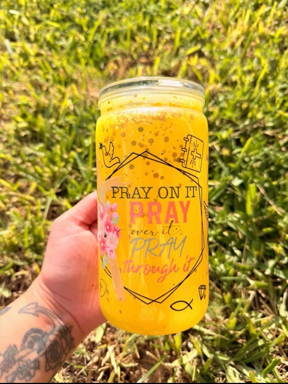 Pray On It Lava Lamp Tumbler- Inspirational Floral Design